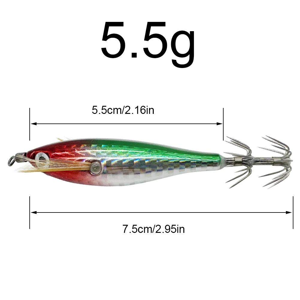 1-3PCS Wood Shrimp Bait 5.5g Laser Luminous Floating Egi Lure Squid Jigging Shrimp Hooks for Octopus Cuttlefish Fishing Baits