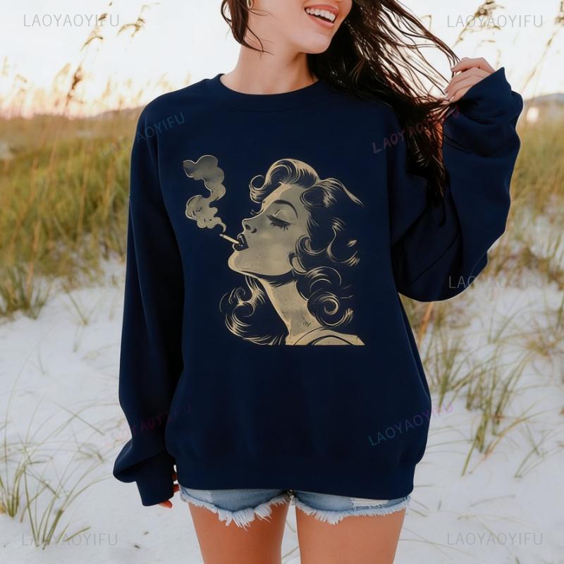 Vintage Graphic Cigarette Smoking Trendy Retro Aesthetic Autumn and Winter Sweatshirt Trendy Gift for Thermal Hoodie Pullover