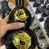 Obsidian Tai Chi Bagua Fu Lu Shou Gourd: Feng Shui Ornament with Six-Character Mantra and Five Blessings Design