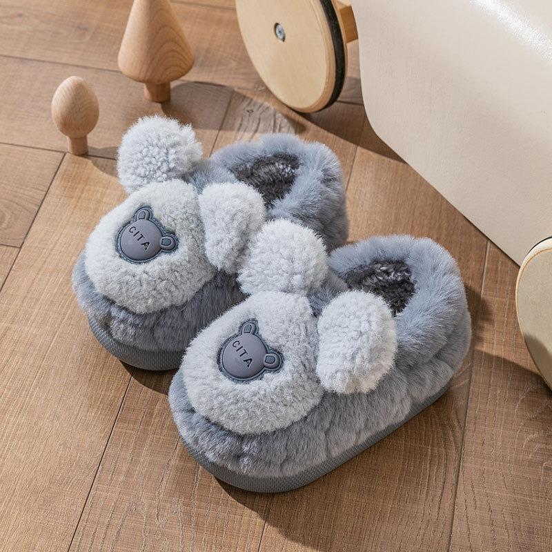 Детские зимние милые толстые плюшевые теплые хлопковые тапочки 23 зелёный — фото 4