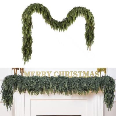 Christmas Cedar Garland Artificial Real Touch Greenery Pine With Flexible Branches For Mantel Staircase Fireplace Decoration