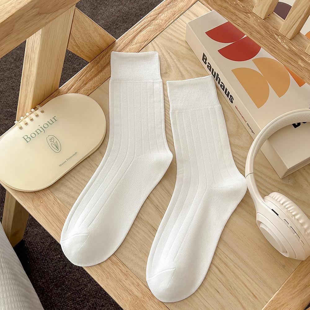 Women's Autumn and Winter Thick Pile Socks, Pure Cotton Mid-calf Long Socks, Versatile Autumn White Loose Cotton Socks for Women