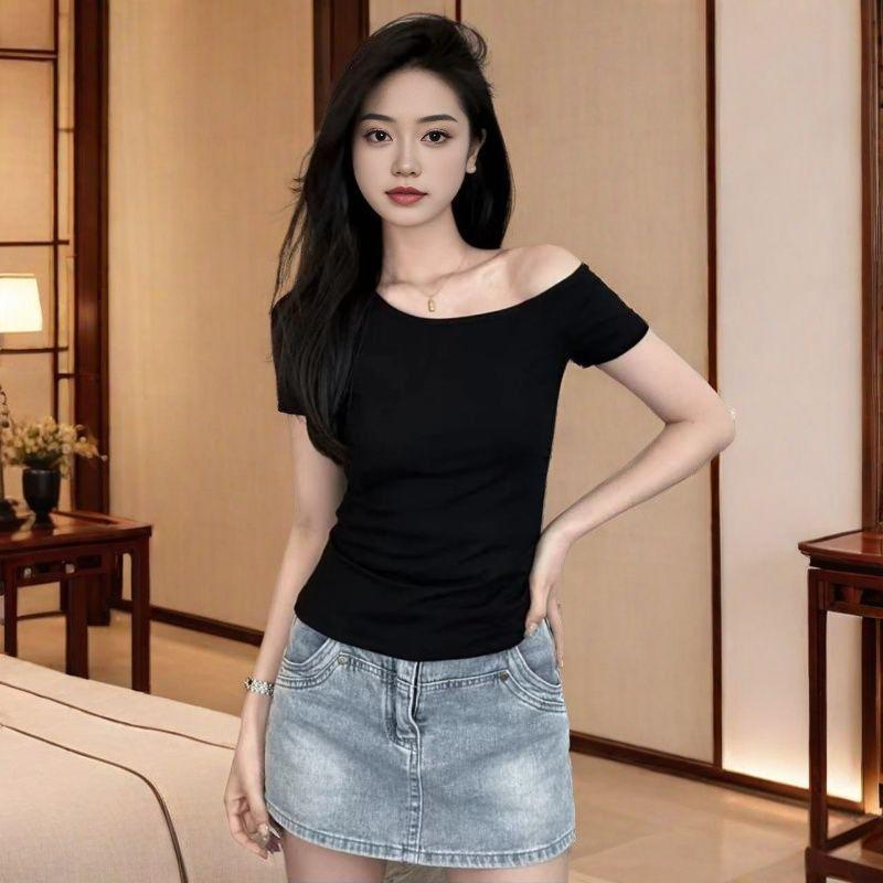 

Pure Sexy Short-sleeved T-shirt for Women Stylish Summer Off-shoulder Cropped Top S білий
