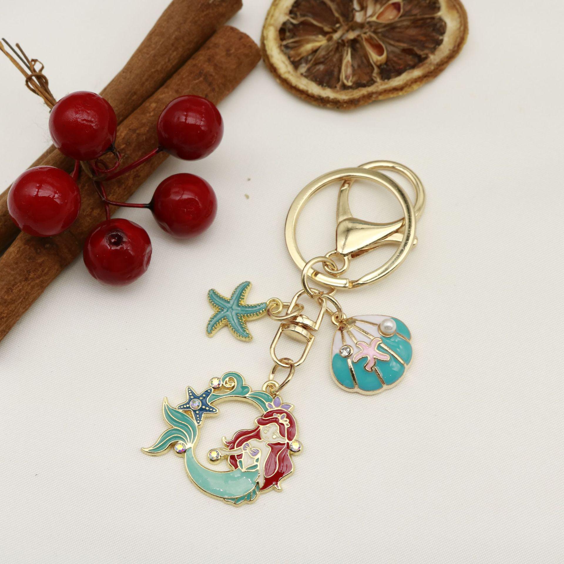 Starfish Mermaid Drip Oil Alloy Keychain Bag Pendant Ornament
