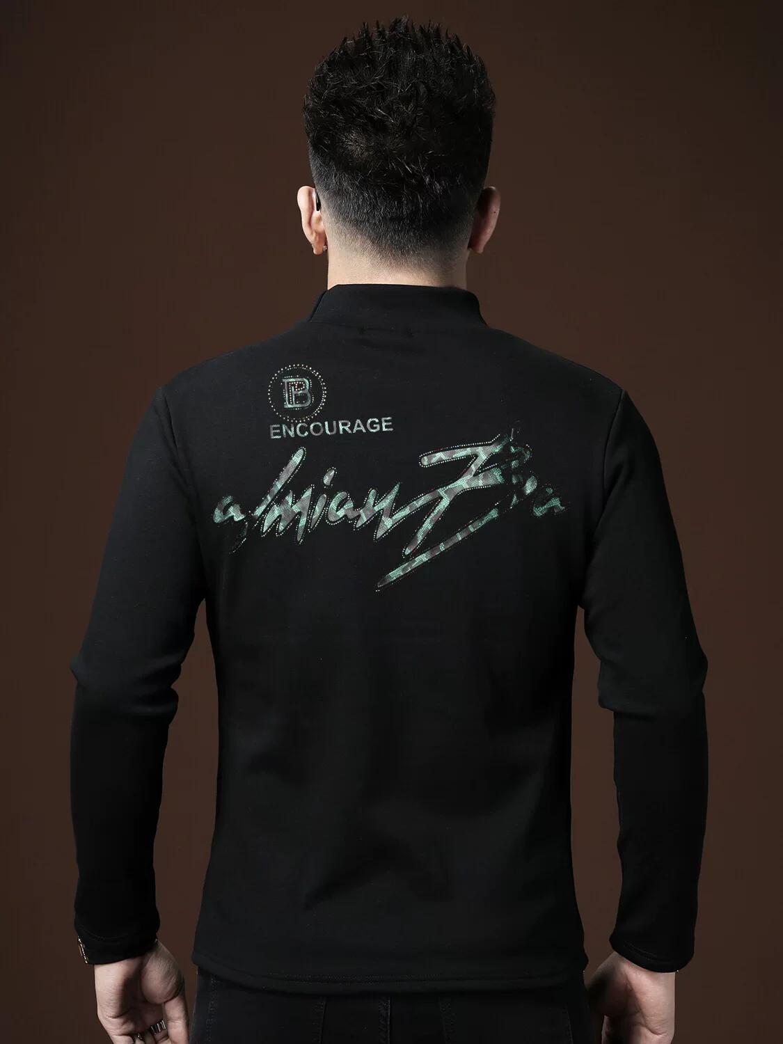 

European Long-Sleeved T-Shirt for Men, Autumn and Winter 2025 New Style, Fleece-Lined, Trendy Brand, Gold-Stamped Men s Base Shirt Top M чёрный