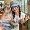 Japanese Retro Denim Cloud Berets Cap Solid Color Simple Women's Artist Hat Elegant Octagonal Hat Casual Versatile Newsboy Hat