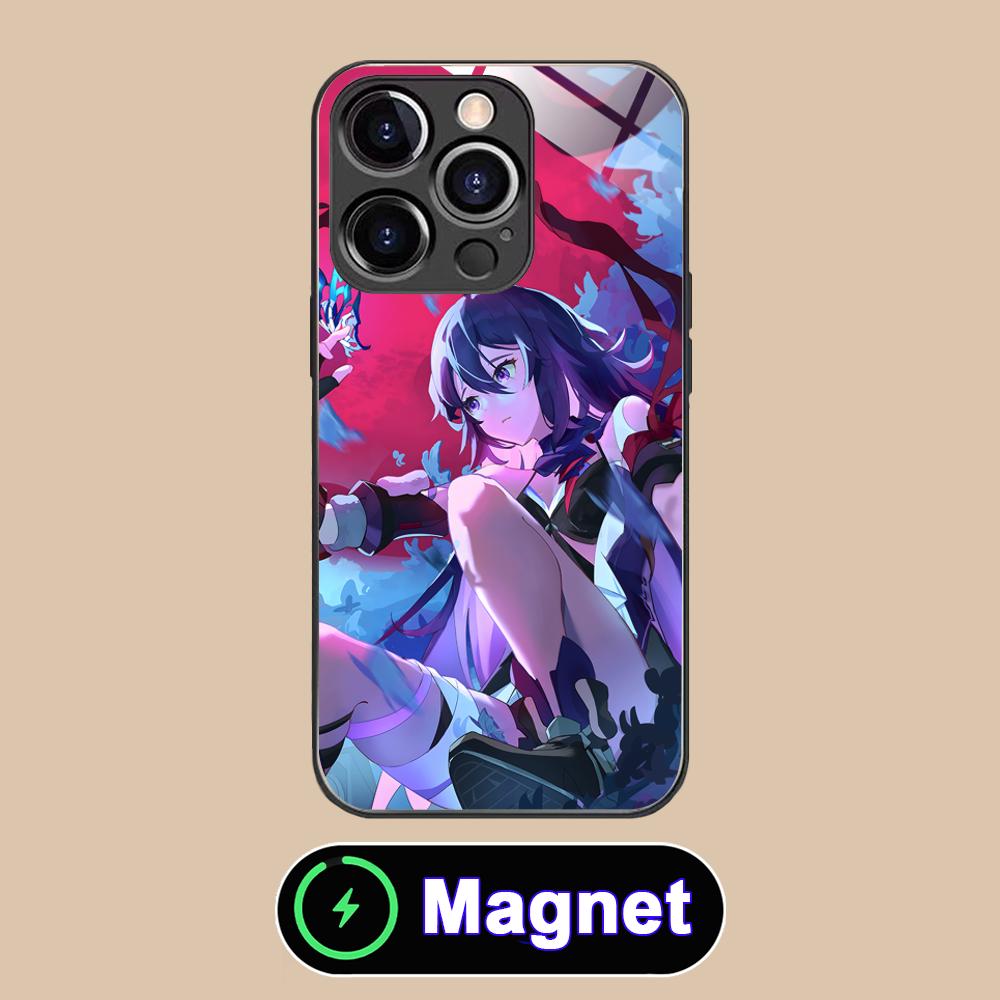 HSR Seele Glass MagSafe Mobile Phone Case for iPhone 17 16 15 14 13 12 11 Air Pro Max Plus Mini Colorful Cover