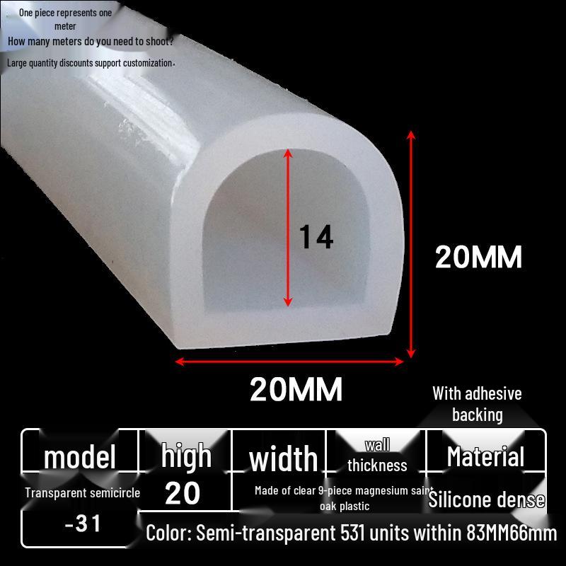 D-shaped High-Temperature Silicone Seal, Semi-Circular Hollow Strip, Self-Adhesive Solid, Odorless Transparent.