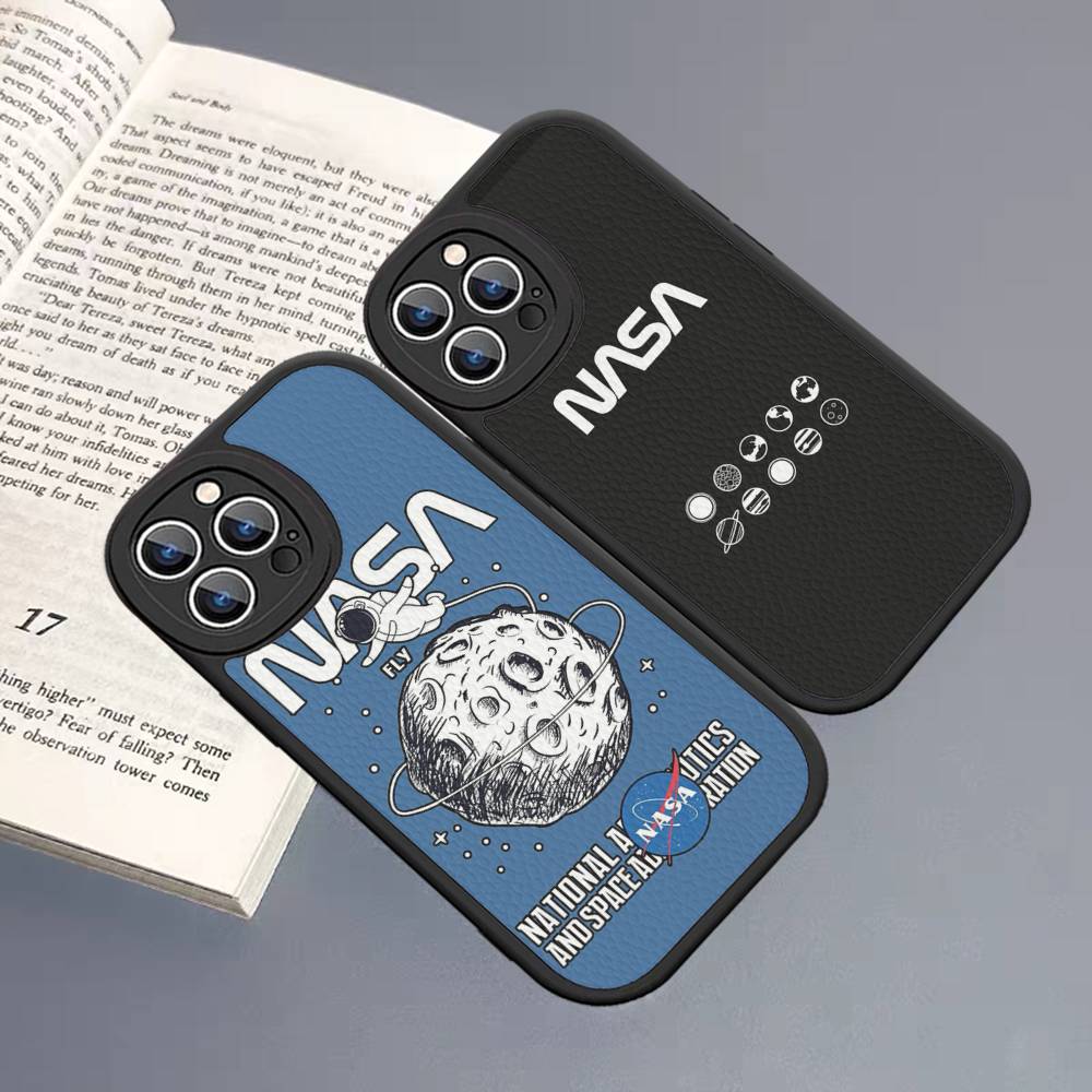 USA N-Nasa Leather Phone Case For IPhone 16 14 15 Pro Plus 13 12 11 Pro Max Silicone Cover