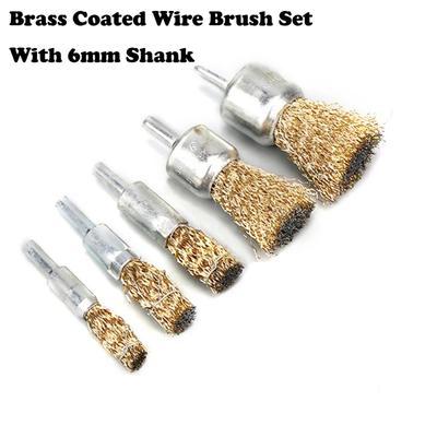 3/5/6Pcs 6mm 1/4" Shank Brass Plated Carbon Steel Wire Cup/Wheel/End Brush Drill Rotary Tools Metal Rust Removal Polishing Clean
