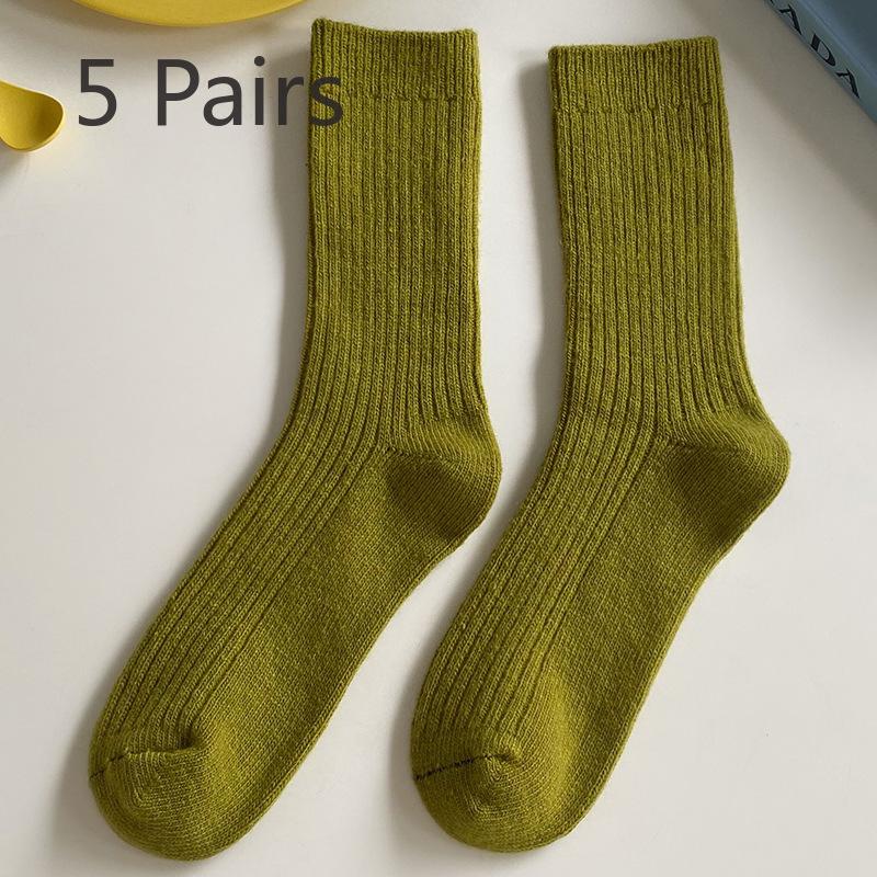 5 Pairs of Women Autumn and Winter New Solid Color Wool Retro Warm Tube Stack Socks