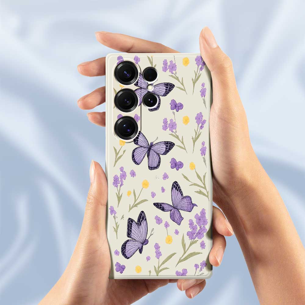 Für Samsung Galaxy S25 Ultra Hülle Lila Schmetterlinge Musterdruck Gerade Kante TPU Handy-Rückseite