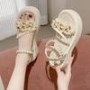 Fairy style with skirt platform high heels beach sandals 2025 summer new wear French flower sandals women