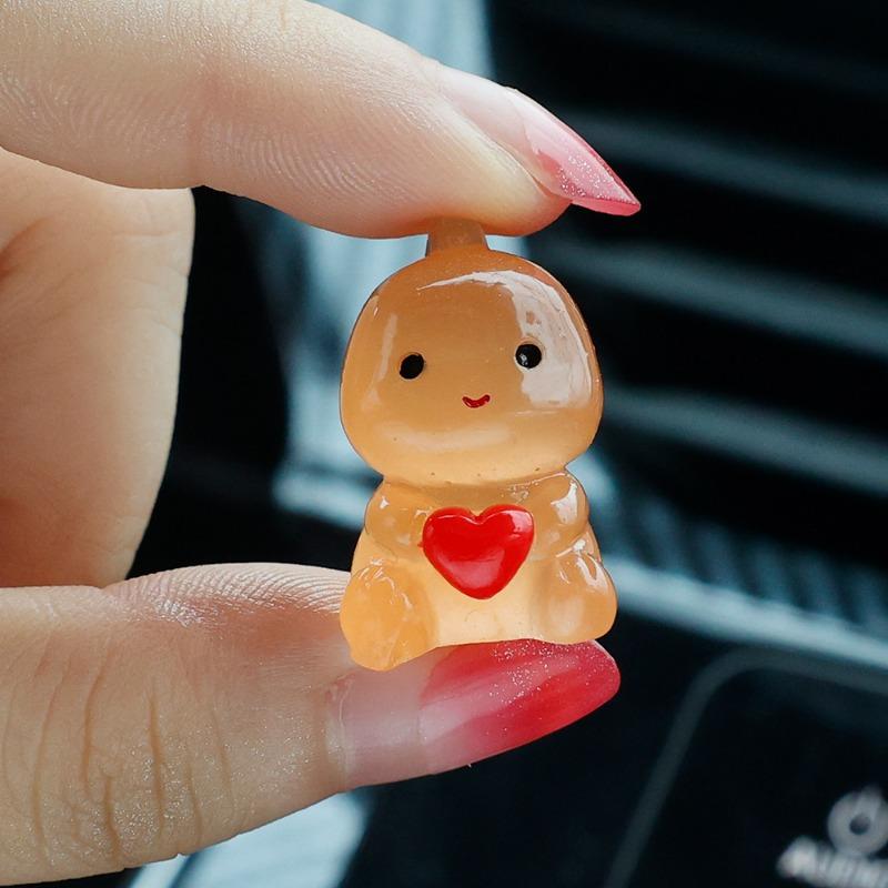 Cute Small Dinosaur Hug Heart Car Ornaments Night Glowing Luminous Dashboard Decor Car Home Ornament Decoration 10/1pcs