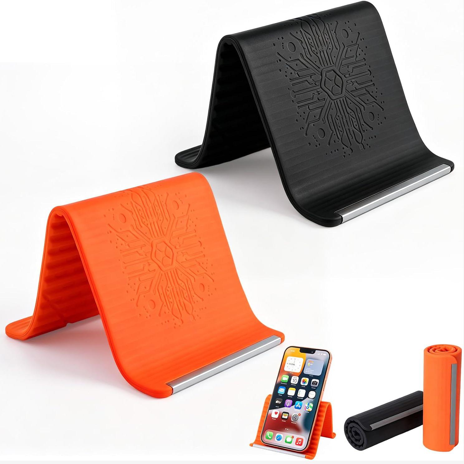 2026 New Flexible Silicone Aluminum Phone Holder, 2 Pack Portable Foldable Cell Phone Stand for Home Office Travel,Folded into Any Shape