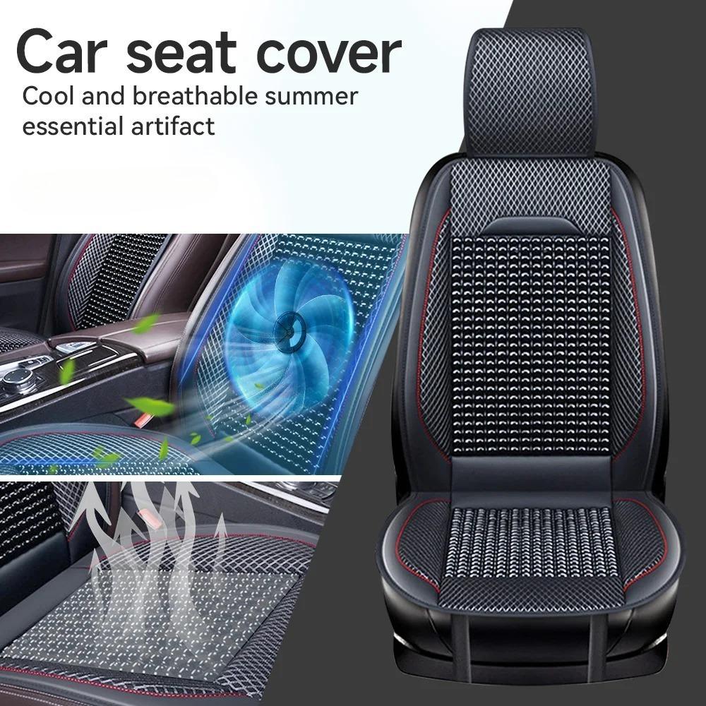 Luxury PU Leather & Wooden Bead Car Seat Cushion – Breathable, Durable & Easy-Clean – Fits Most Cars, Trucks, and SUVs