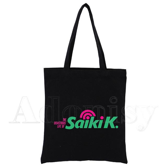

Холщовая сумка Saiki K, повседневные большие ручные сумки для женщин, женская сумка для покупок, сумка большой вместимости с принтом, черная 24*26cm