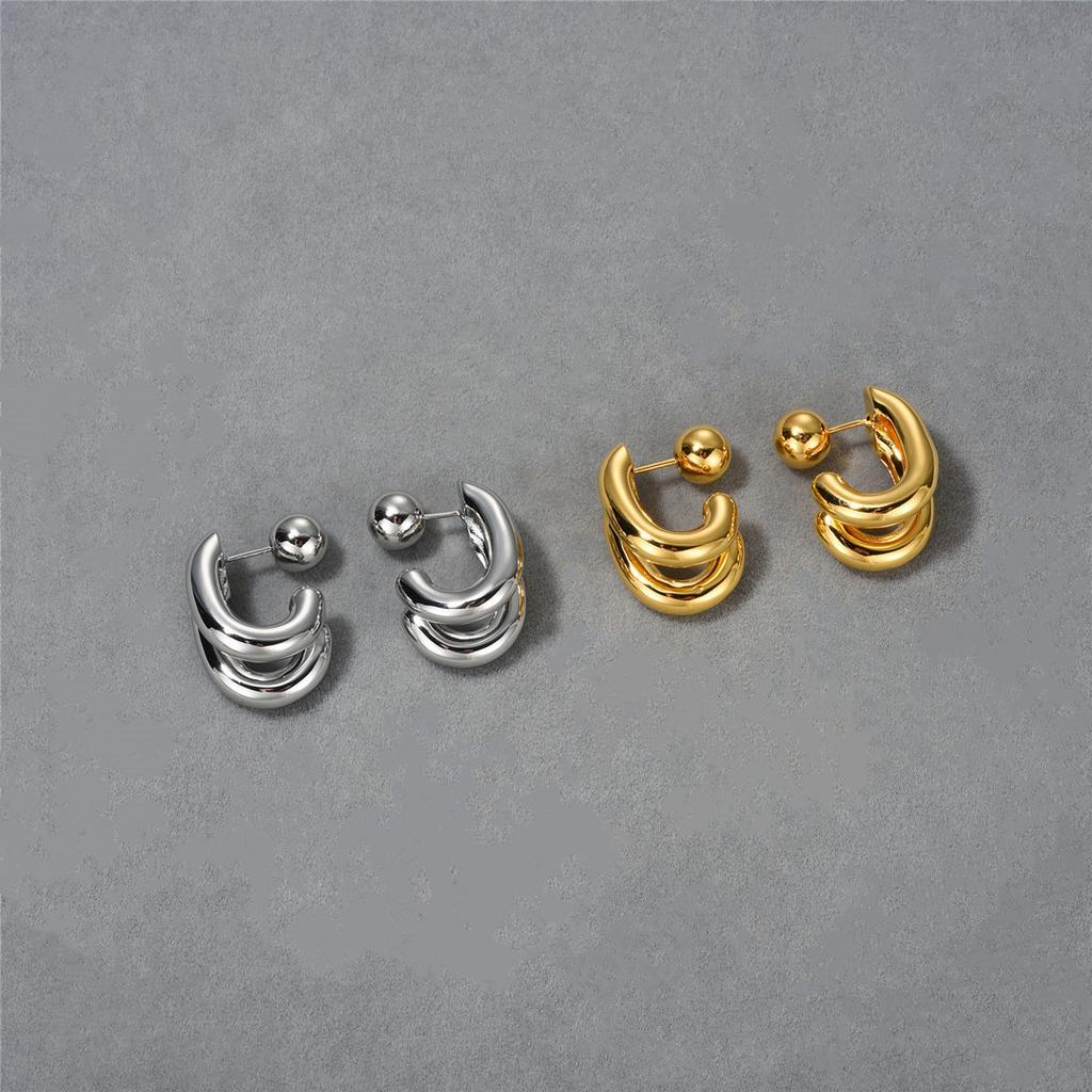 High-End Metal Glossy Double-Layer Thick C-Shaped Earrings, Stud Earrings For Women'S Unique Personality And Versatile Earrings