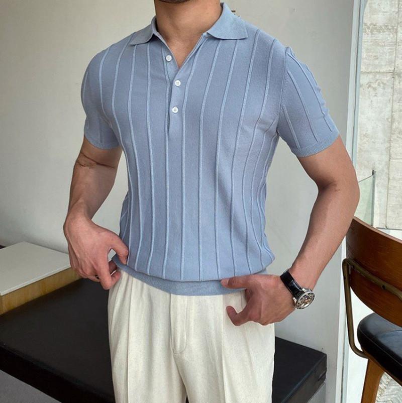 Летние мужские модные рубашки поло с коротким рукавом и отложным воротником — фото 5