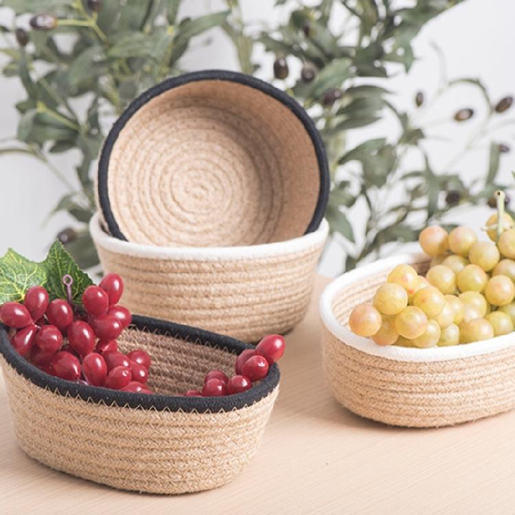 3Pcs Round Braided Linen Baskets Handwoven Linen Rope Organization Baskets Portable Round Storage Container