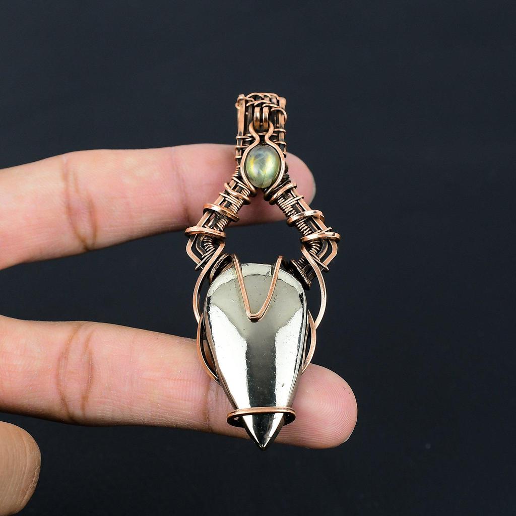 Gorgeous Golden Apache Pyrite Gemstone Pure Copper Wire Wrapped Handmade Pendant Jewelry