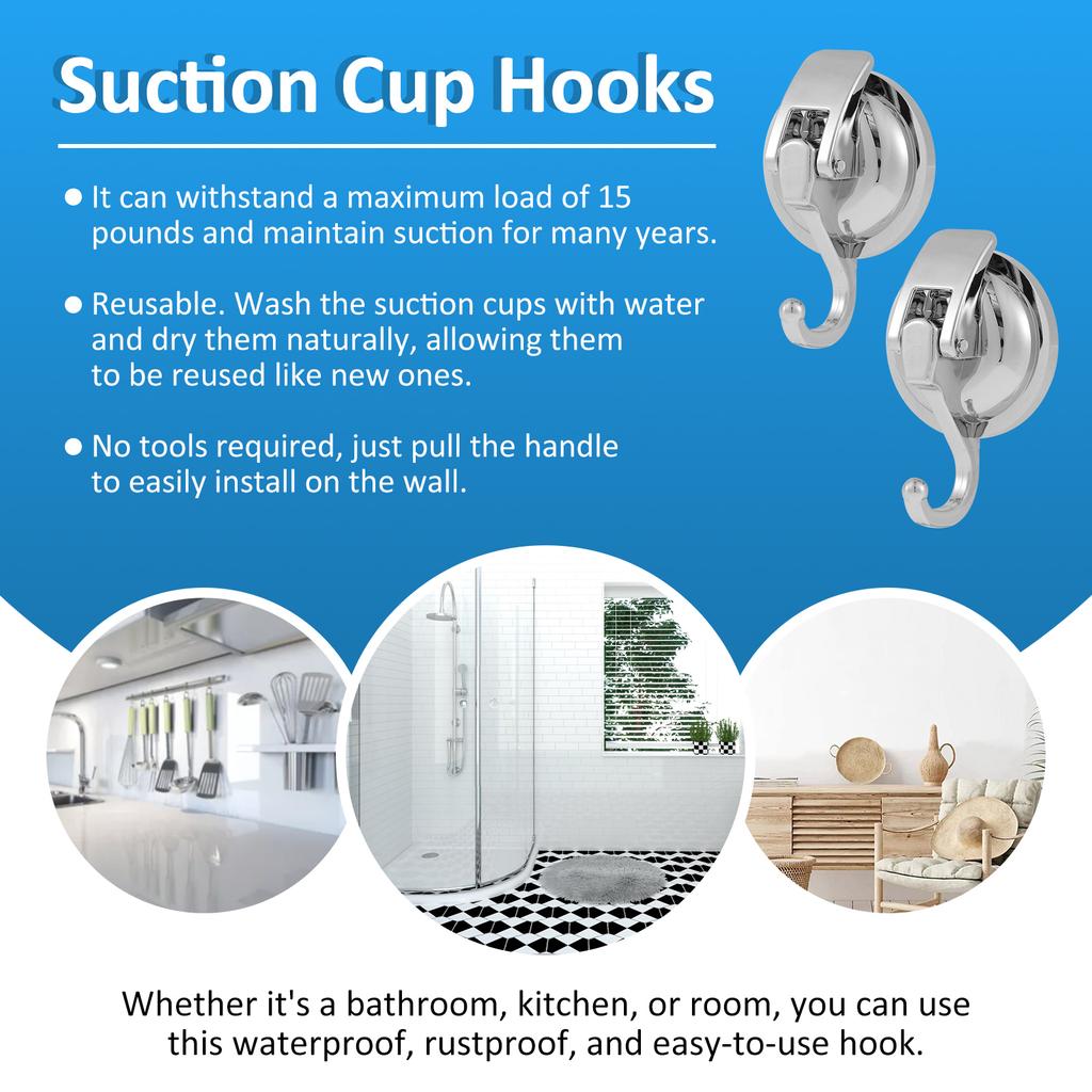 2/4Pcs Suction Cup Hook 15LB Super Suction Wall Hook No Drilling Vacuum Robe Clothes Towel Hook for Kitchen Bathroom Restroom