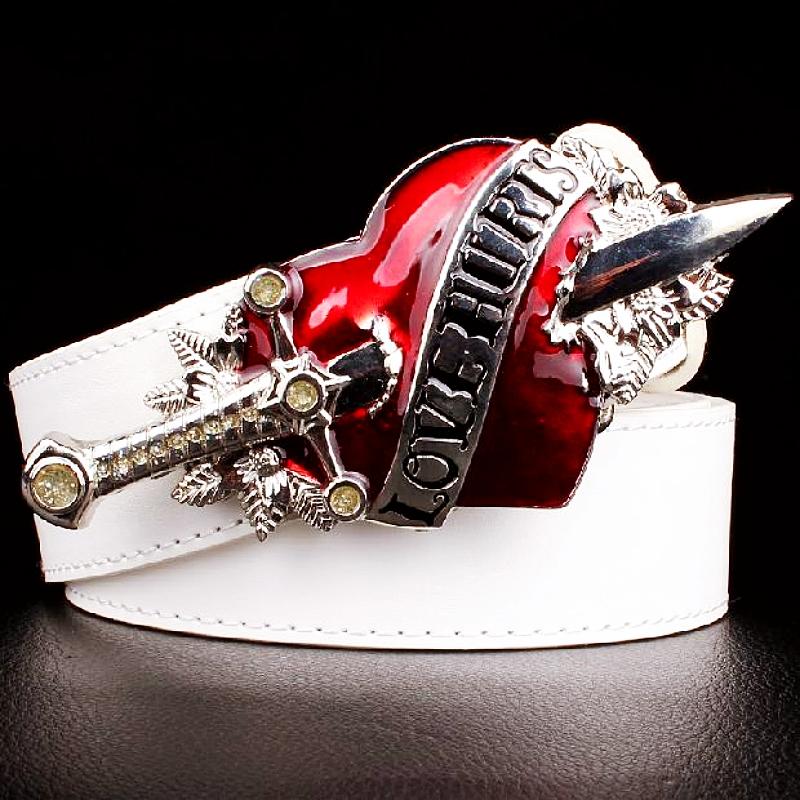 Cool Fashion Leather Belt Red Heart Arrow Love Hurts Design Punk Rock Waistband Women Men Decorative belts Jeans Hip Hop Girdle