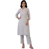 W for Woman Off-White Floral Printed Pure Cotton Straight Kurta and Pants Co-ord Set (Size: XS)-WS12337-125452