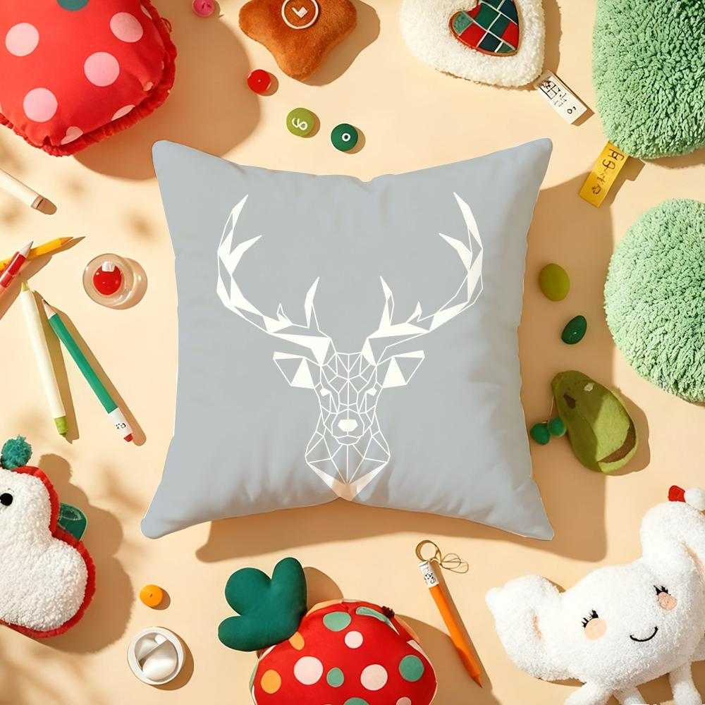 Modern Nordic Style Deer Head Cushion Cover Plush Fabric Soft DoubleSided Printed Sofa Warm Winter Home Gift Pillow Cover