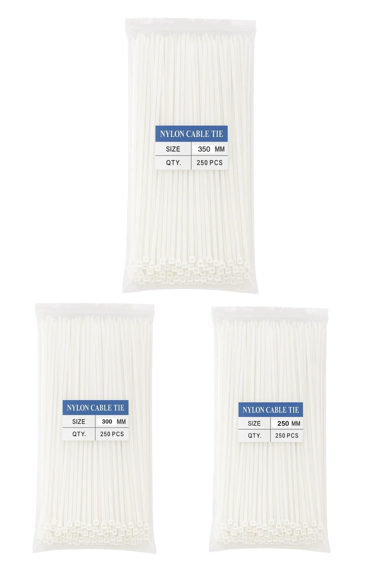 

Cable Width For Indoor and Outdoor Nylon Insulok Tie Wraps 750 Pieces E&K726 Ties, 4.8mm, Use, Weather-Resistant (White, (250mm, 300mm, 350mm)) білий