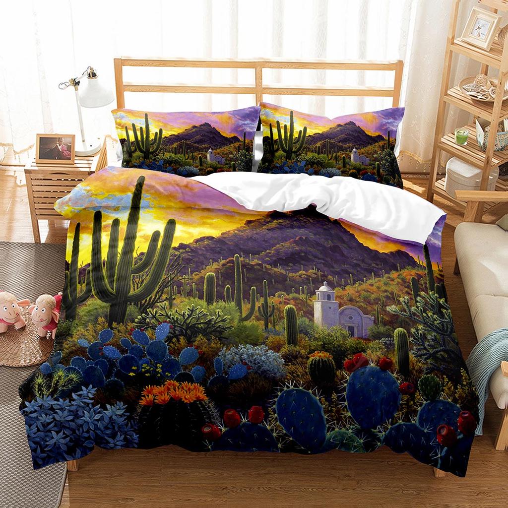 Cactus Duvet Cover Set Desert Plants Pattern Comforter Cover Double Single Size For Kids Teens Adults Bedding Set Quilt Cover