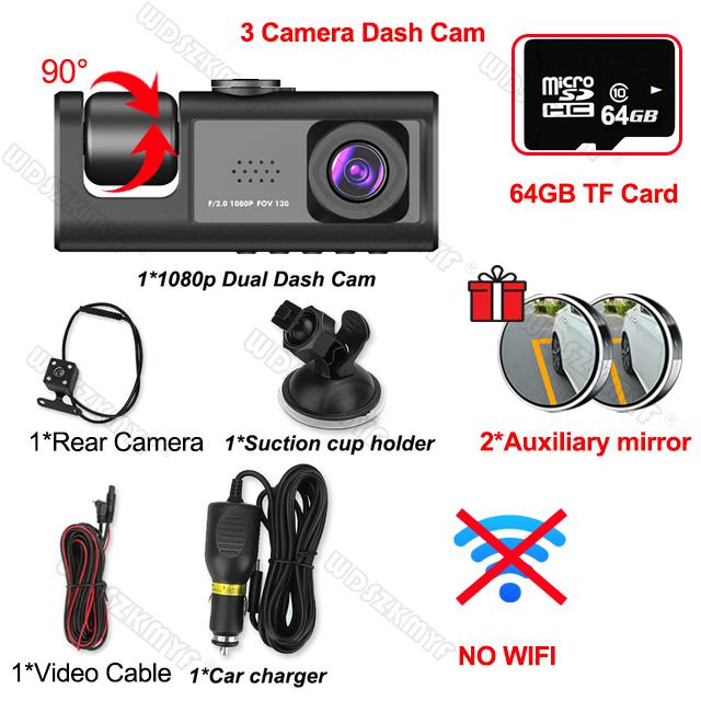 3Channel 1080P Dash Cam for Cars WIFI Car DVR Video Recorder Rear View Camera for Vehicle Night Vision Black Box Car Assecories