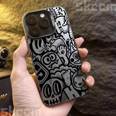 Svart Graffiti Design TPU Basic Telefonskal För iPhone 15 14 Pro Max 13 12 11 XS X XR 7 8 Plus 16 Stötsäkert Hårt Skal