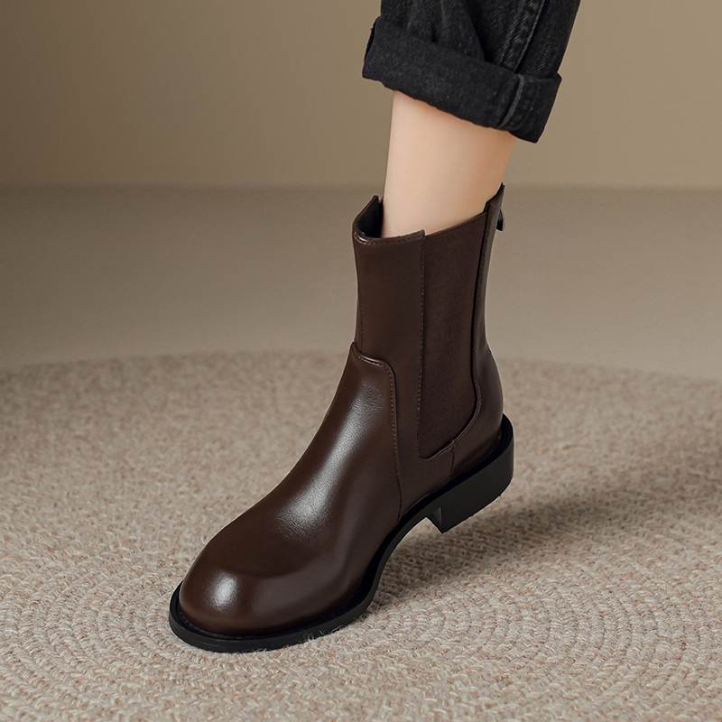 Krazing Pot Microfiber Autumn Winter Shoes Low Heels Size 43 Chelsea Boots Back Solid Color Preppy Style Ankle Boots
