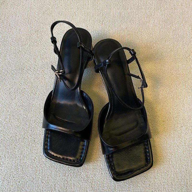 Fashion Women's Fashion Chunky Sandals Summer Square Head Open-toe Button Non-slip Wear-resistant High Heels