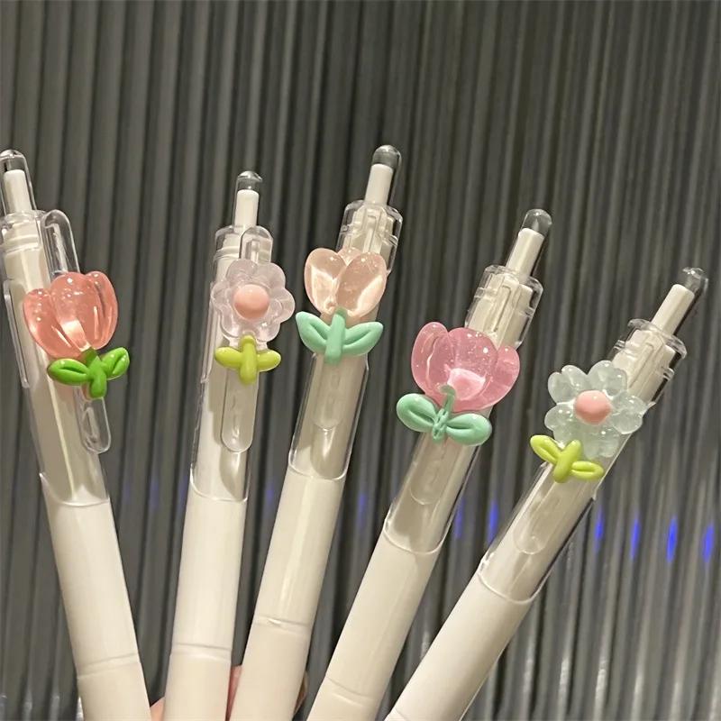 2 stk Søt Tulipan Blomsterhode Gelpenn 0,5 mm ST Hurtigtørkende Student Notater Test Skrivesaker Skrivepenn Kawaii Skoleutstyr
