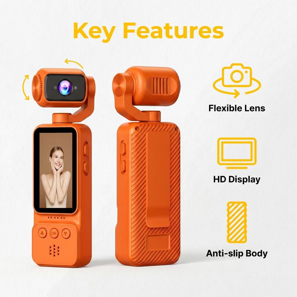 High-definition Pocket Camera, 1000mAh Battery, Webcam, USB-C Charging, Travel and Action Camera