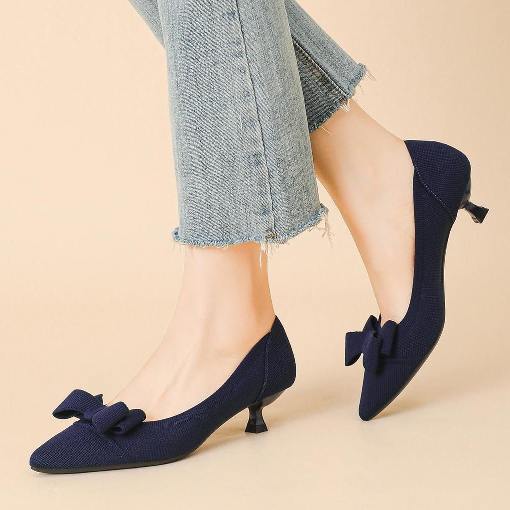 Dámské Velké Velikosti Jarní Jehlové Podpatky Boty se Špičatou Špičkou Letní Ležérní Mašle Jednobarevné Boty na Vysokém Podpatku 34-43