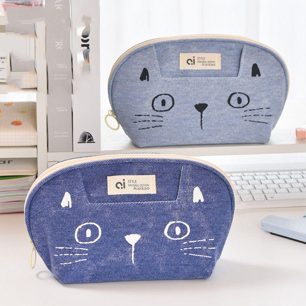 

Large Capacity Cat Stationery Storage Bag Multifunctional Canvas Pencil Bag Student Stationary чёрный