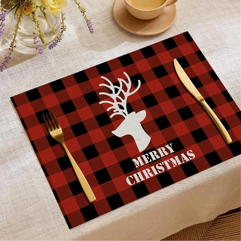 

Водонепроницаемый плейсмат на рождественскую тематику, моющийся праздничный коврик для обеденного стола, праздничный рождественский кухонный декор, набор посуды, модный дизайн 4PC-32X42cm