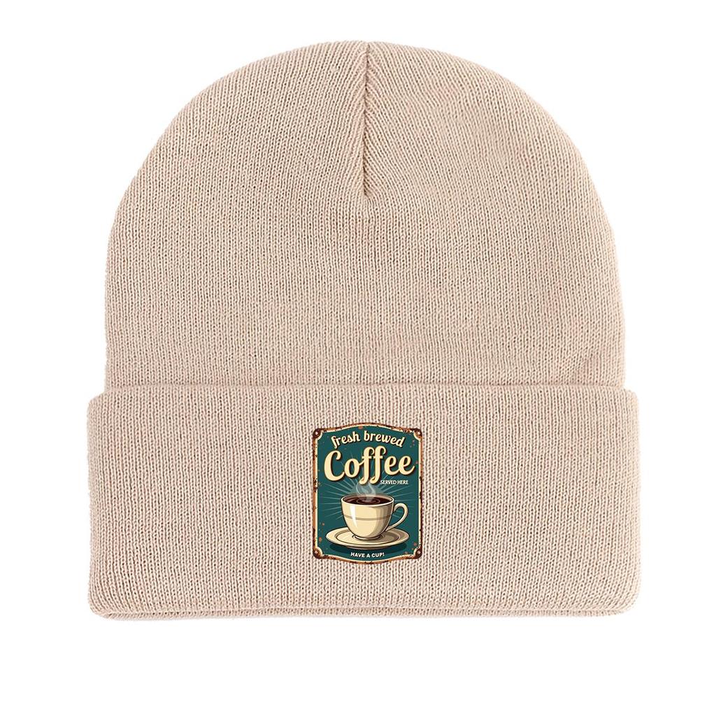 COFFEE Series Print Knitted Cap Beanie, Slouchy Leisure Knit Hat Beanie