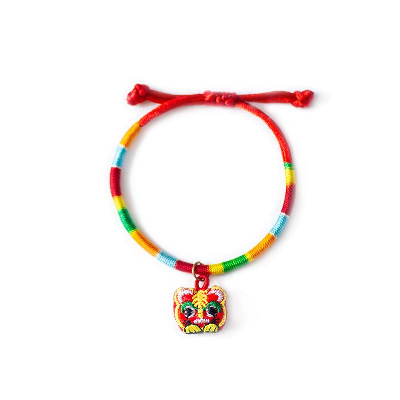 Five-Color Dragon Boat Festival Bracelet: Handmade Woven Red Rope with Tiger Head & Zongzi Sachet for Children & Adults.