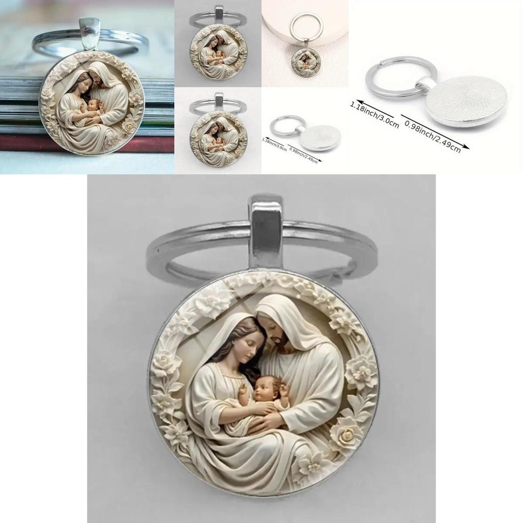 Religiöser Mutter Muster Glas Schlüsselanhänger Anhänger Mit Stilvollem Finish Für Sammler Und Accessoires