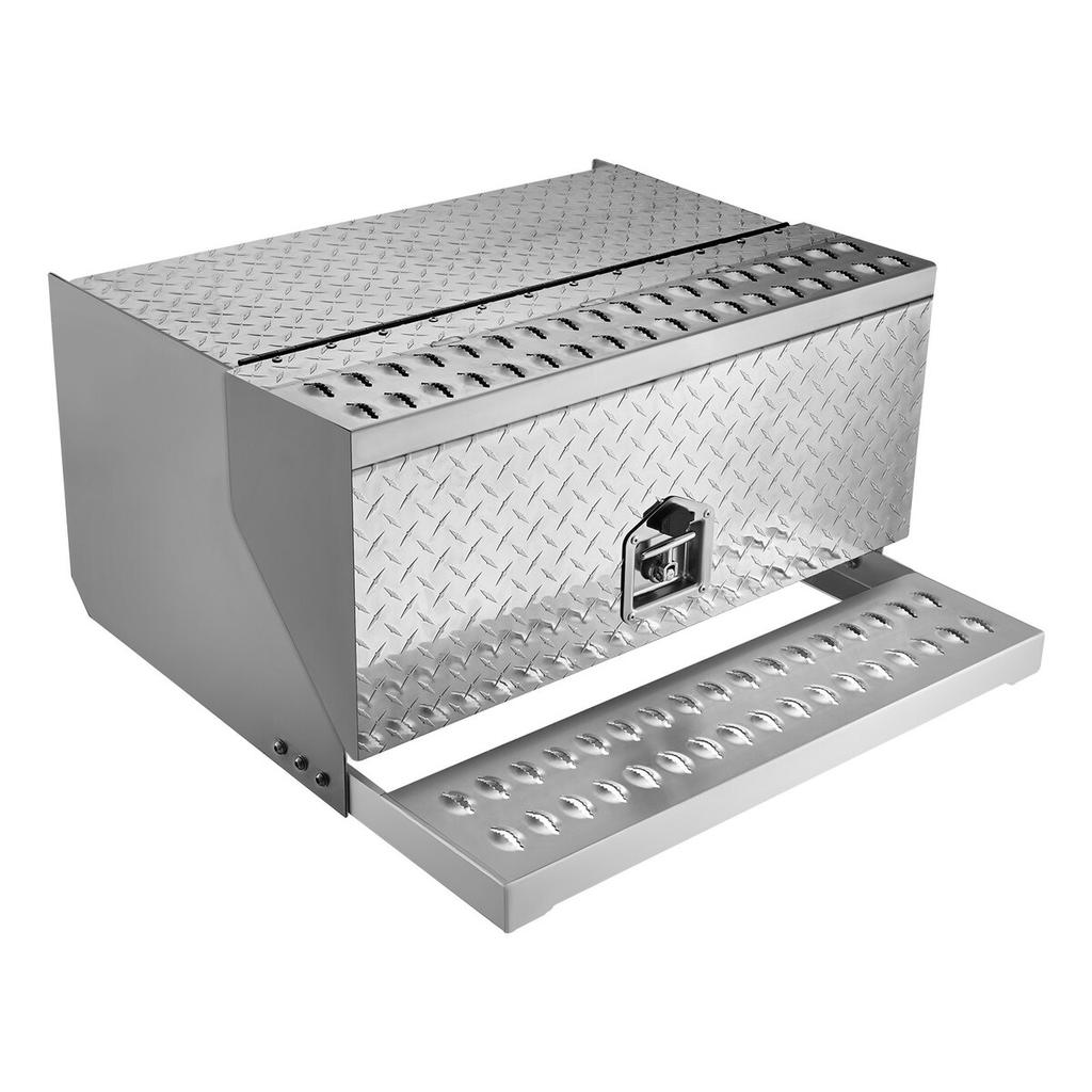 Stufenwerkzeugkasten für Sattelzug, 760 x 750 x 400 mm Robuster Aluminium-Riffelblech-Werkzeugkasten, Wasserdichte Einstiegsstufen-Aufbewahrungsbox für die Kabine mit T-Griff-Schloss &