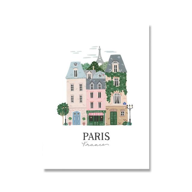 

Мультяшная архитектура, художественный постер, Париж, Рим, Киото, иллюстрация, печать на холсте, фотографии для декора гостиной, интерьерные картины 21*30cm