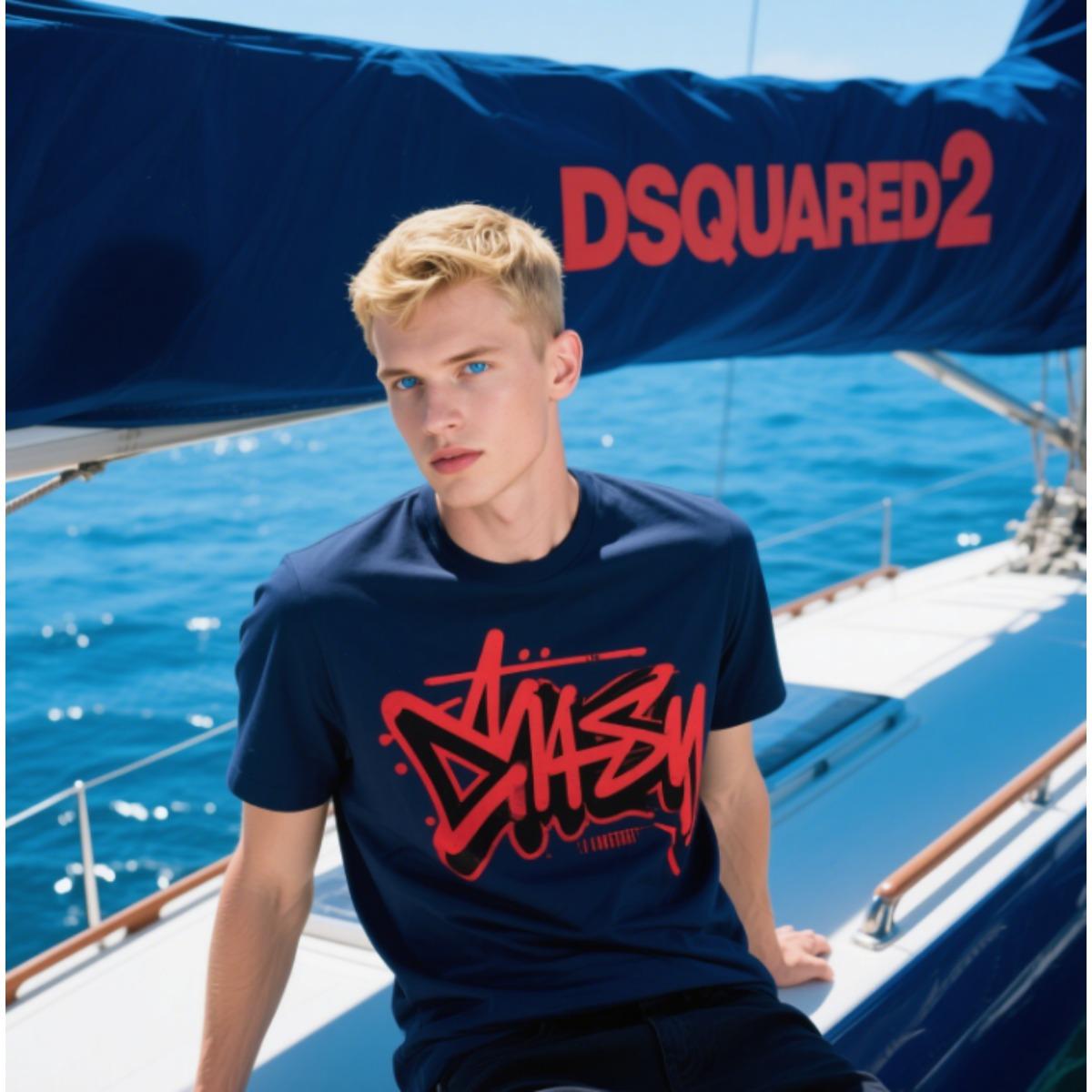 Trend DSQ Maglietta Estiva Micro Larga Quadrata da Uomo D2 Personalità di Tendenza Europea e Americana Top Autunnale Maglietta Base Studente XL