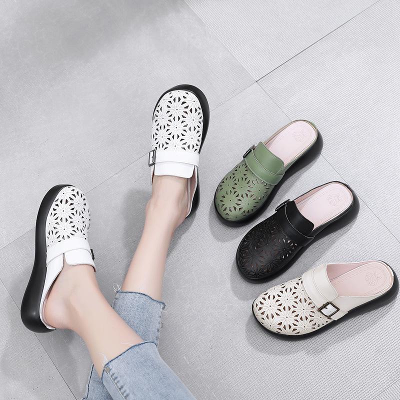 Fashion GKTINOO Roman Summer Mule Shoes Women Genuine Cow Leather Soft Sole Buckle Strap Female Sandal Slippers Handmade