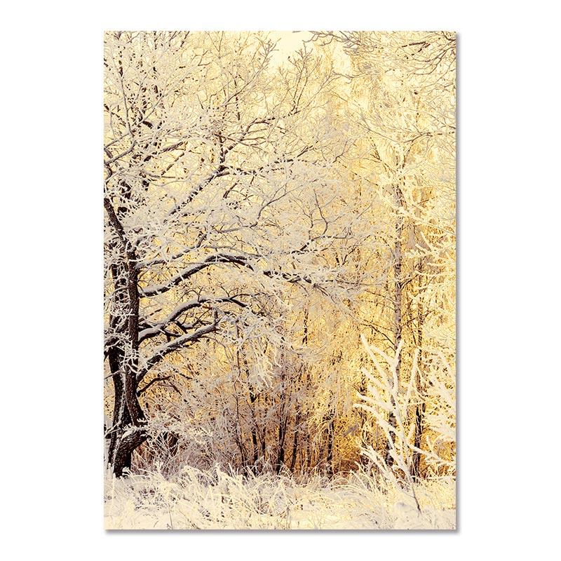 Minimalist Modern Nordic Wall Art Mood Poster Beige Winter Forest Wooden House Painting Wall Pictures for Living Room Decor