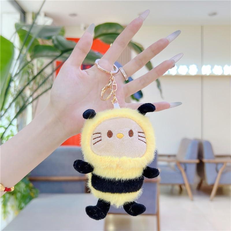 [Qiubaoll] Cute Bee Keychain Bee Animal Stuffed Bag Charm Fluffy Bag Decoration Stylish Birthday Present Gift