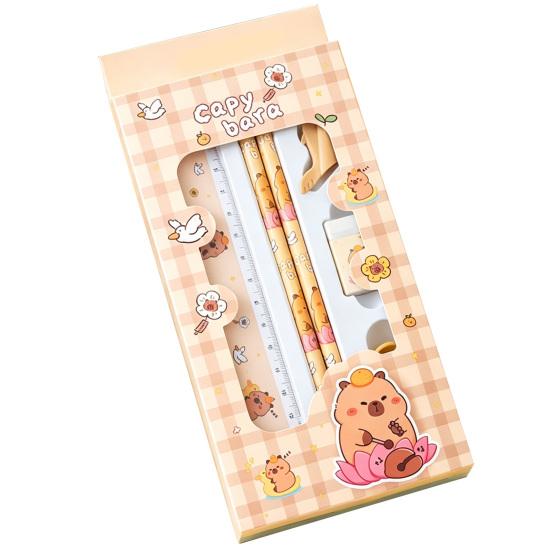 6Pcs/Set Stationery Set Cartoon Design Complete School Supplies with Pencil Eraser Ruler Back To School Stationery Kit